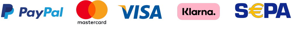 Zahlungsarten: PayPal, Mastercard, Visa, Klarna, SEPA